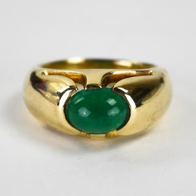 14K Yellow Gold Emerald Cabochon Ring 3 00ct