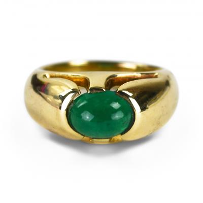 14K Yellow Gold Emerald Cabochon Ring 3 00ct
