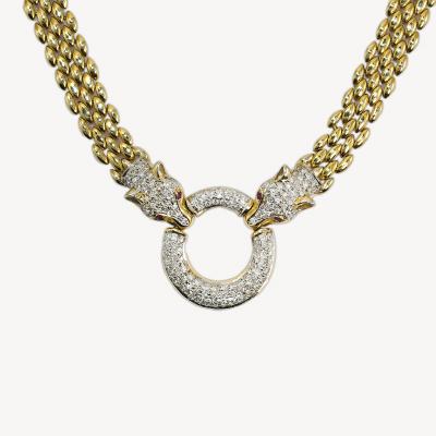 14K Yellow Gold Fancy Link Diamond Panther Necklace 1 50ct