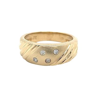 14K Yellow Gold Floating Diamond Textured and Matte Finished Ring Shank