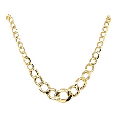 14K Yellow Gold Graduated Flat Curb Link Chain Necklace 11MM