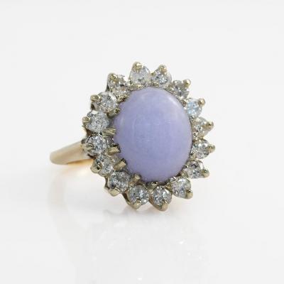 14K Yellow Gold Lavendar Jade Diamond Ring 1 00tdw 7 4g