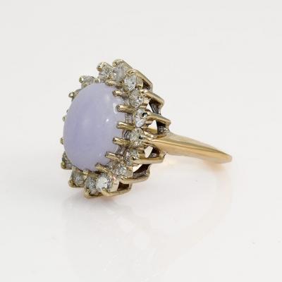 14K Yellow Gold Lavendar Jade Diamond Ring 1 00tdw 7 4g