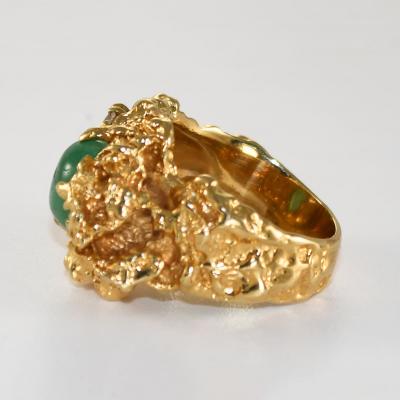 14K Yellow Gold Nugget Style Emerald Diamond Ring 16 8g