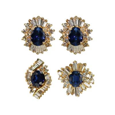 14K Yellow Gold Sapphire and Diamond Jewelry Set