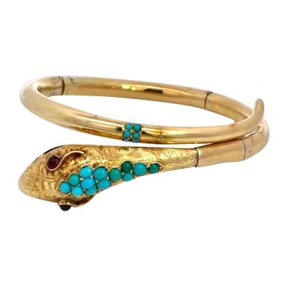 14K Yellow Gold Snake Bracelet Turquoise