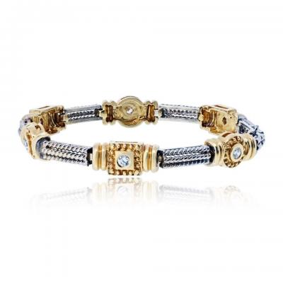 14K Yellow Gold Two Tone Diamond 0 30cttw Bracelet