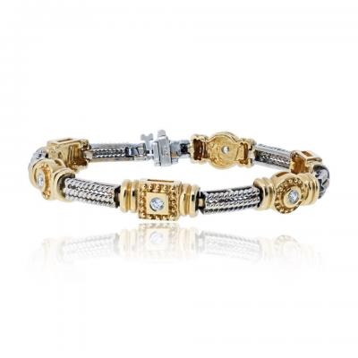 14K Yellow Gold Two Tone Diamond 0 30cttw Bracelet