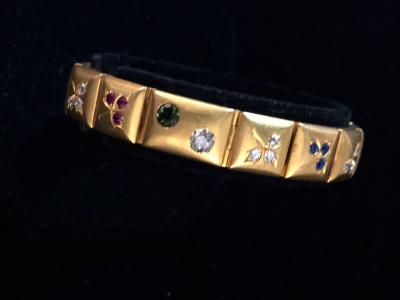 14k Gem set Antique panel Bracelet 18k brushed
