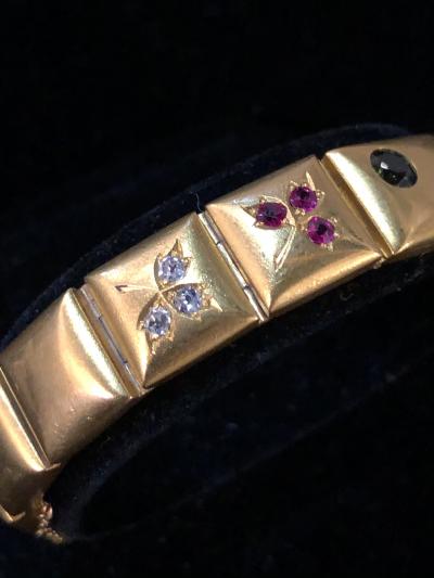 14k Gem set Antique panel Bracelet 18k brushed