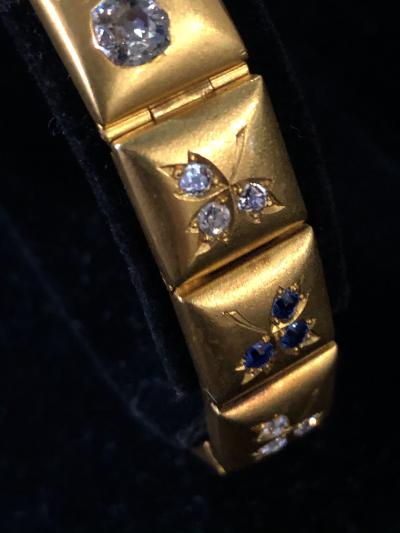14k Gem set Antique panel Bracelet 18k brushed