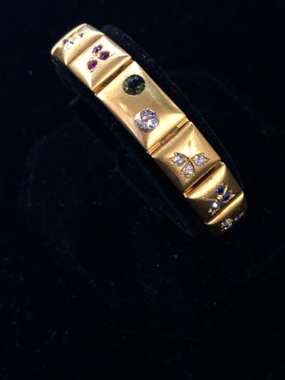 14k Gem set Antique panel Bracelet 18k brushed