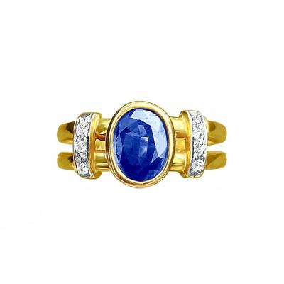 14k Solid Gold Split Shank Oval Cut Blue Sapphire Ring