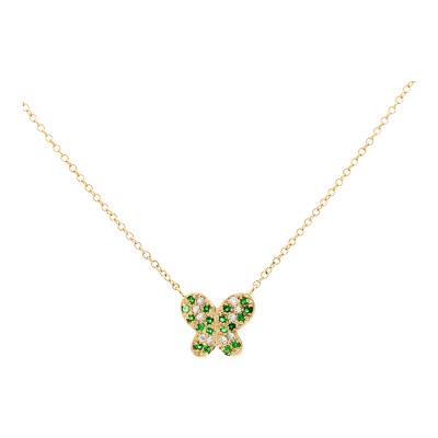 14k Solid Yellow Gold Tsavorite Butterfly Charm Floating Pendant Necklace