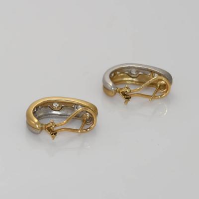 14k Two Tone 3 stone Diamond Hoop Earrings 0 60ctw
