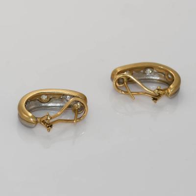 14k Two Tone 3 stone Diamond Hoop Earrings 0 60ctw