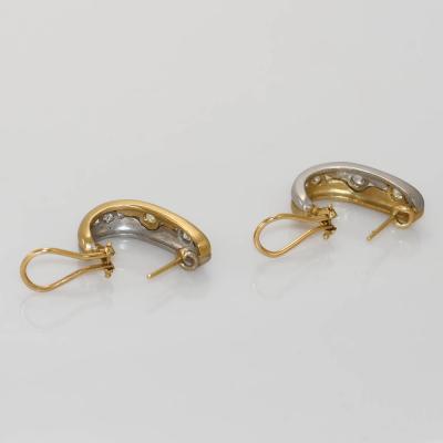 14k Two Tone 3 stone Diamond Hoop Earrings 0 60ctw