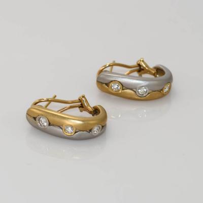 14k Two Tone 3 stone Diamond Hoop Earrings 0 60ctw