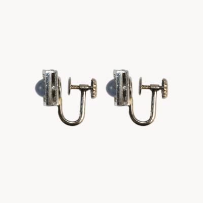 14k White Gold Sapphire Cabochon Earrings Square Windows Flower Back
