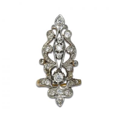 14k Yellow Gold Art Deco 1 0ct Diamond Women s Rare Long Ring Size 6 5