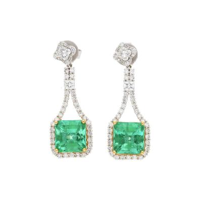 15 Carat Colombian Minor Oil Emerald Diamond Dangle Earrings in 18K White Gold