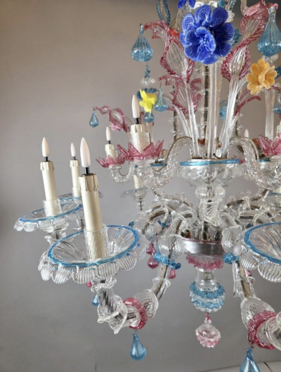 15 light Multicolor Murano chandelier Italy 1950s