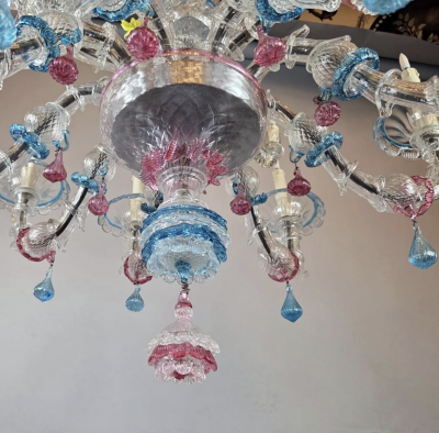 15 light Multicolor Murano chandelier Italy 1950s