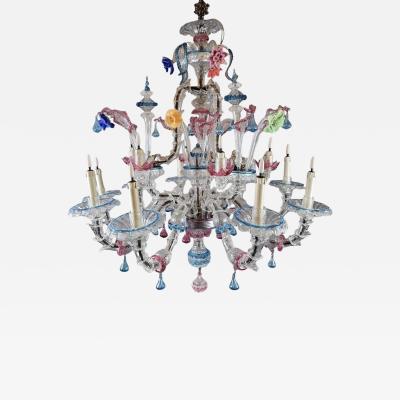 15 light Multicolor Murano chandelier Italy 1950s