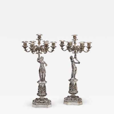 Pair of Classical Silvered Bronze Seven Light Figural Candelabra c 1840