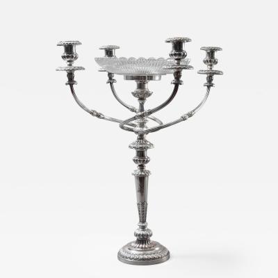 Matthew Boulton Sheffield Plate 4 Light Candelabrum with Cut Glass Dish