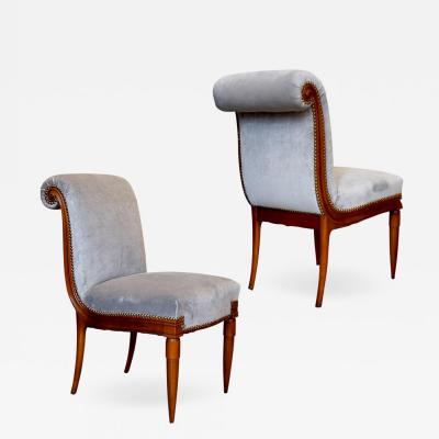 Armond Albert Rateau Exquisite Pair of Boudoir Side Chairs in Cherry by Armand Albert Rateau