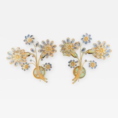  Palwa Pair Floral Crystal Palwa Sconces