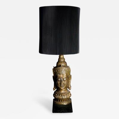 Gold Leaf Asian Table Lamp with Original Shade