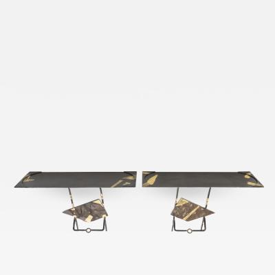 Jean Jacques Argueyrolles Pair of Jean Jacques Argueyrolles console tables Wrought Iron Gold Leaf 1990