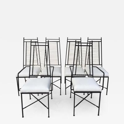 John Salterini Set of Six Salterini High Back Iron Bronze Top White Cord Dining Chairs