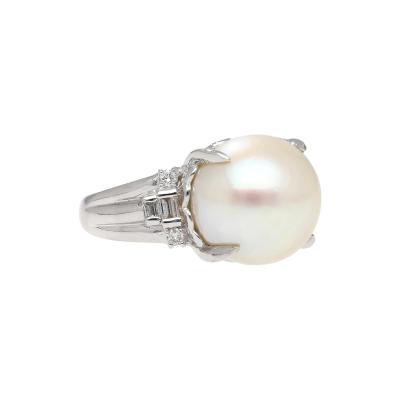 15mm South Sea Pearl and Diamond Platinum Cocktail Ring with Heart Shape Design