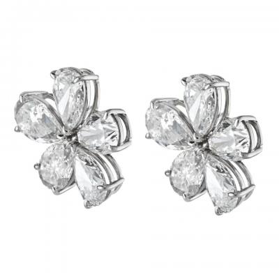 16 01CTTW GIA CERTIFIED D E COLOR PEAR CUT DIAMOND FLOWER STUD EARRINGS
