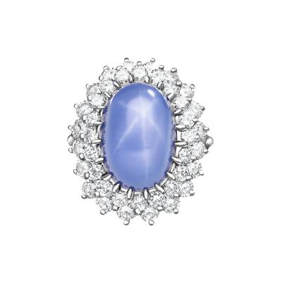 16 30 Carat No Heat Lavender Blue Star Sapphire in Platinum and 18K Ring