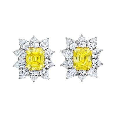 16 66 CARATS FANCY VIVID YELLOW EMERALD CUT HALO DIAMOND EARRINGS