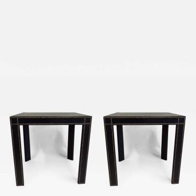  Pierre Lottier French Mid Century Modern Studded Black Leather End Tables Pierre Lottier Pair