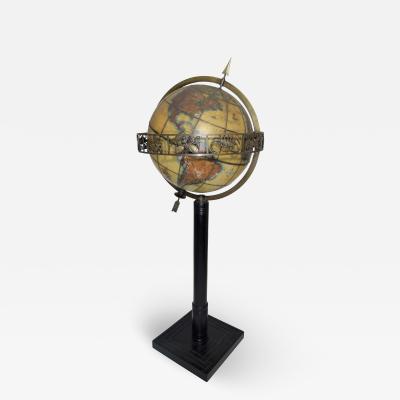 Glass and Bronze World Globe Illuminated Hand Painted 1938