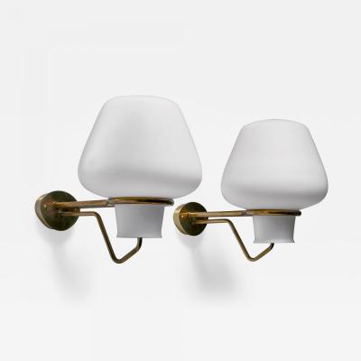 Gunnar Asplund Gunnar Asplund Brass and Opaline Glass Sconces