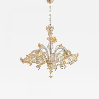  SimoEng Venetian Transparent and Gold Murano Style Glass Chandelier