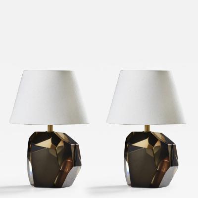  Murano Glass Pait of Italian Murano bronze Rock table lamp