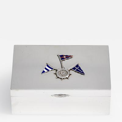 Mid 20th Century Silver Box with Nautical Silver and Enamel Flag Decoration