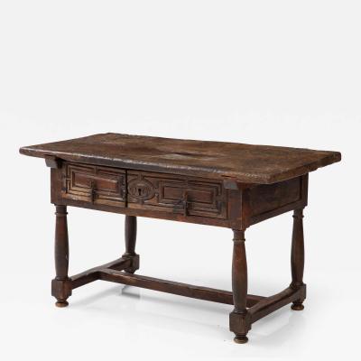 16th C Spanish Walnut Table with Iron Pulls