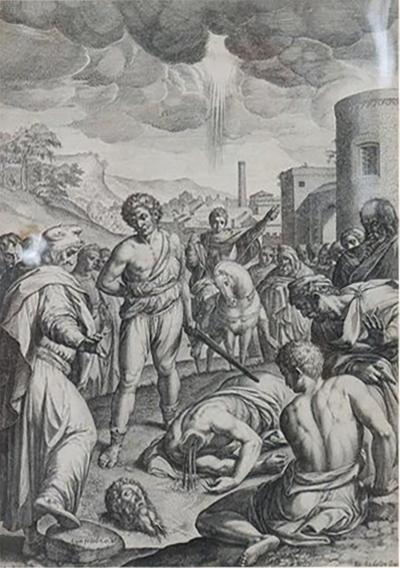 16th Century Antique Engraving by Sadeler Johann I The beheading of St Paul 