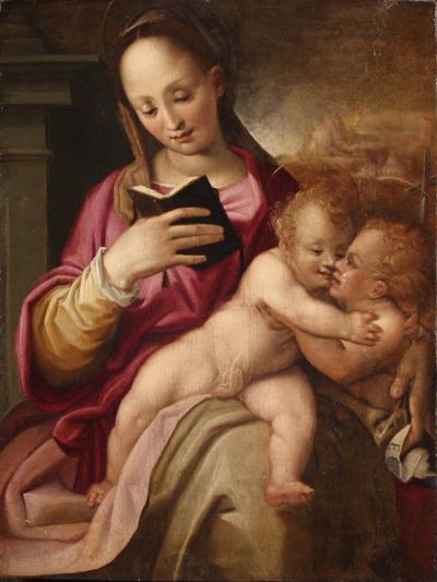 16th century panel painting Madonna and Child with young St John