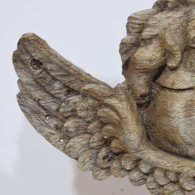 17 18th Century French Baroque Carved Oak Angel Head on Wings