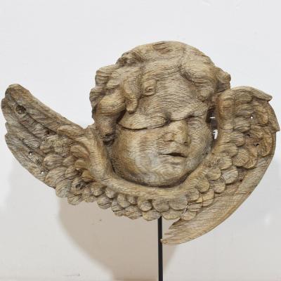 17 18th Century French Baroque Carved Oak Angel Head on Wings